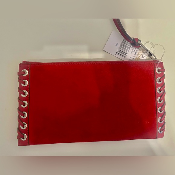 Michael Kors Hippie Grommet, Lrg zipper Red Leather Clutch - Picture 2 of 4